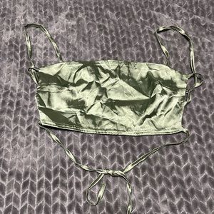 Nasty Gal crop top, satin green tie top.